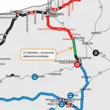 Mapa drogowa z zaznaczonymi trasami S6, S10, S11. Widać Koszalin, lotnisko w okolicach Nowogardu, oraz przebieg S11 Bobolice-Szczecinek.