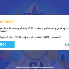 Komunikat o błędzie połączenia Wi-Fi. Może to być problem z siecią Wi-Fi w Flixbusie. Kliknij "WI-FI - POMOC" aby rozwiązać problem.