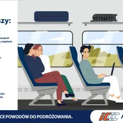 W strefie ciszy w pociągu pasażerowie podróżują spokojnie, szepcząc i wyłączając dźwięki urządzeń.