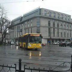 Żółty autobus 304 na skrzyżowaniu w Krakowie, jadący w kierunku Wieliczki. Sprawdź rozkład jazdy!