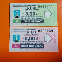 Bilety komunikacji miejskiej w Zakopanem: ulgowy za 3 zł, normalny za 6 zł. Cena biletu do Kościeliska?