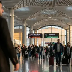 Ludzie z walizkami na lotnisku w Stambule. Zastanawiasz się, ile torebek można przywieźć z Turcji? Zazwyczaj limit bagażu jest spory.