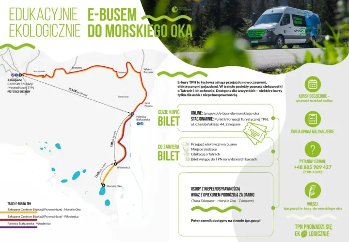E-busy TPN do Morskiego Oka: mapa tras, gdzie kupić bilet, cennik i rozkład. Ekologiczne podróże po Tatrach.