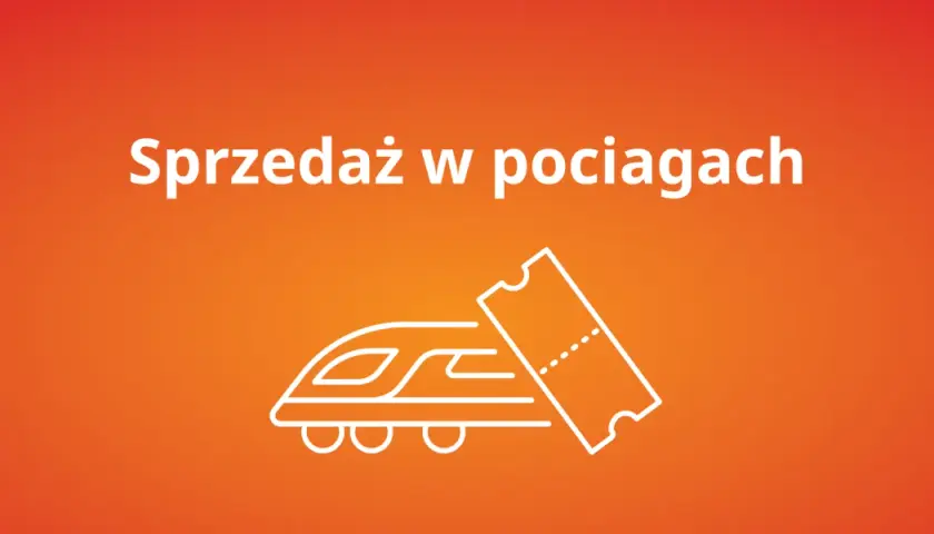 Sprzedaż w pociągach: czy można kupić bilet w pociągu? Ikona pociągu i biletu.