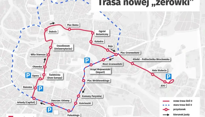 Mapa nowej trasy tramwajowej "zerówki" we Wrocławiu. Zobacz, jak zmienił się przebieg linii 0.