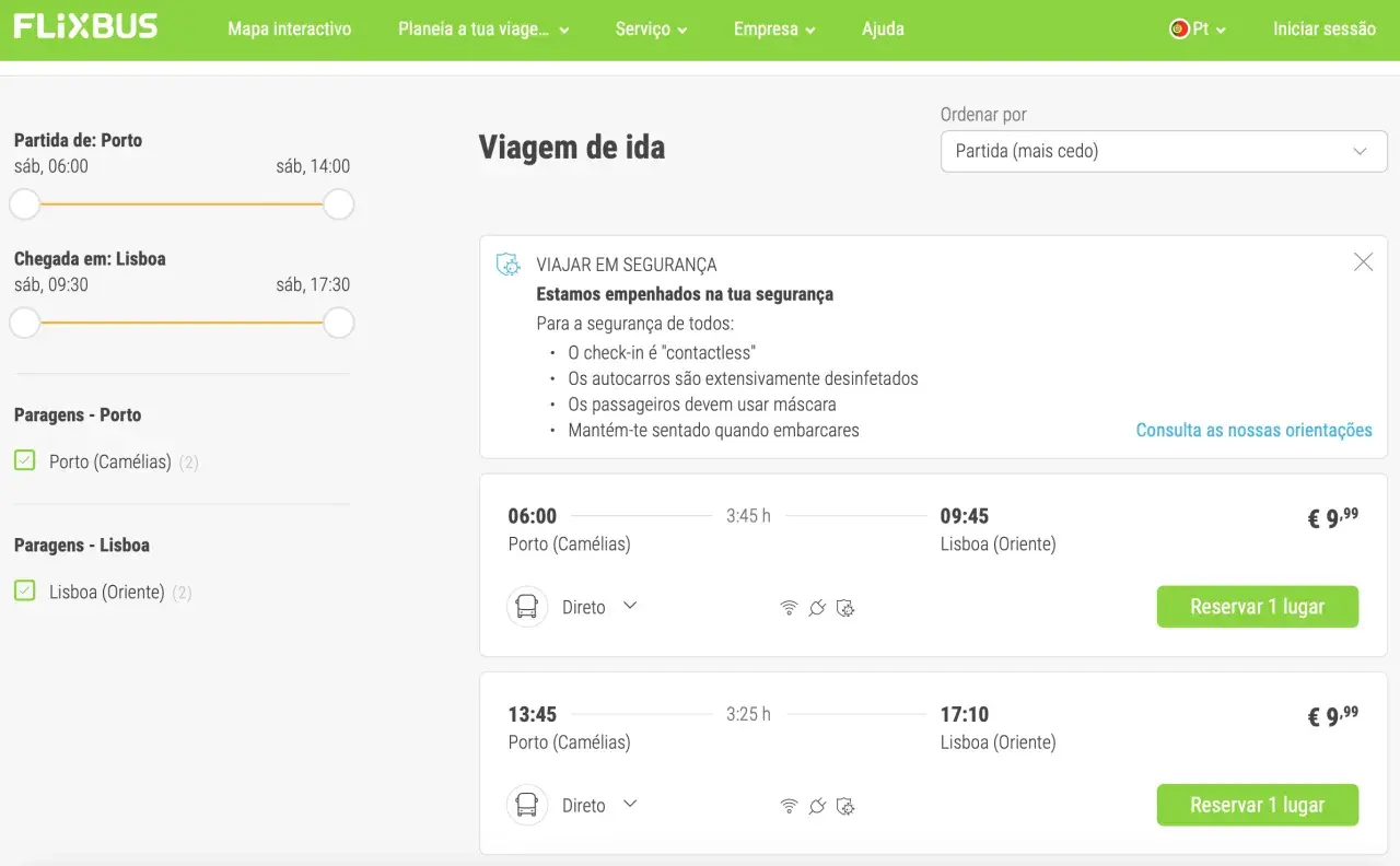 Szukasz połączenia Porto Lizbona? Strona FlixBus pokazuje dostępne kursy autobusowe, ceny i czasy podróży.