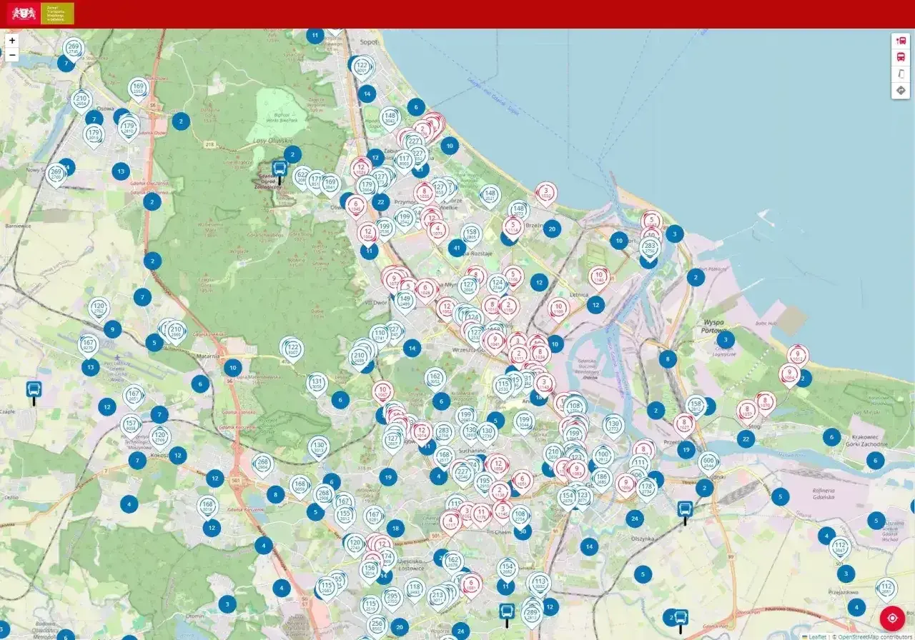 Mapa z zaznaczonymi przystankami autobusowymi, w tym 110 autobus. Widoczne linie autobusowe i nazwy miejscowości.