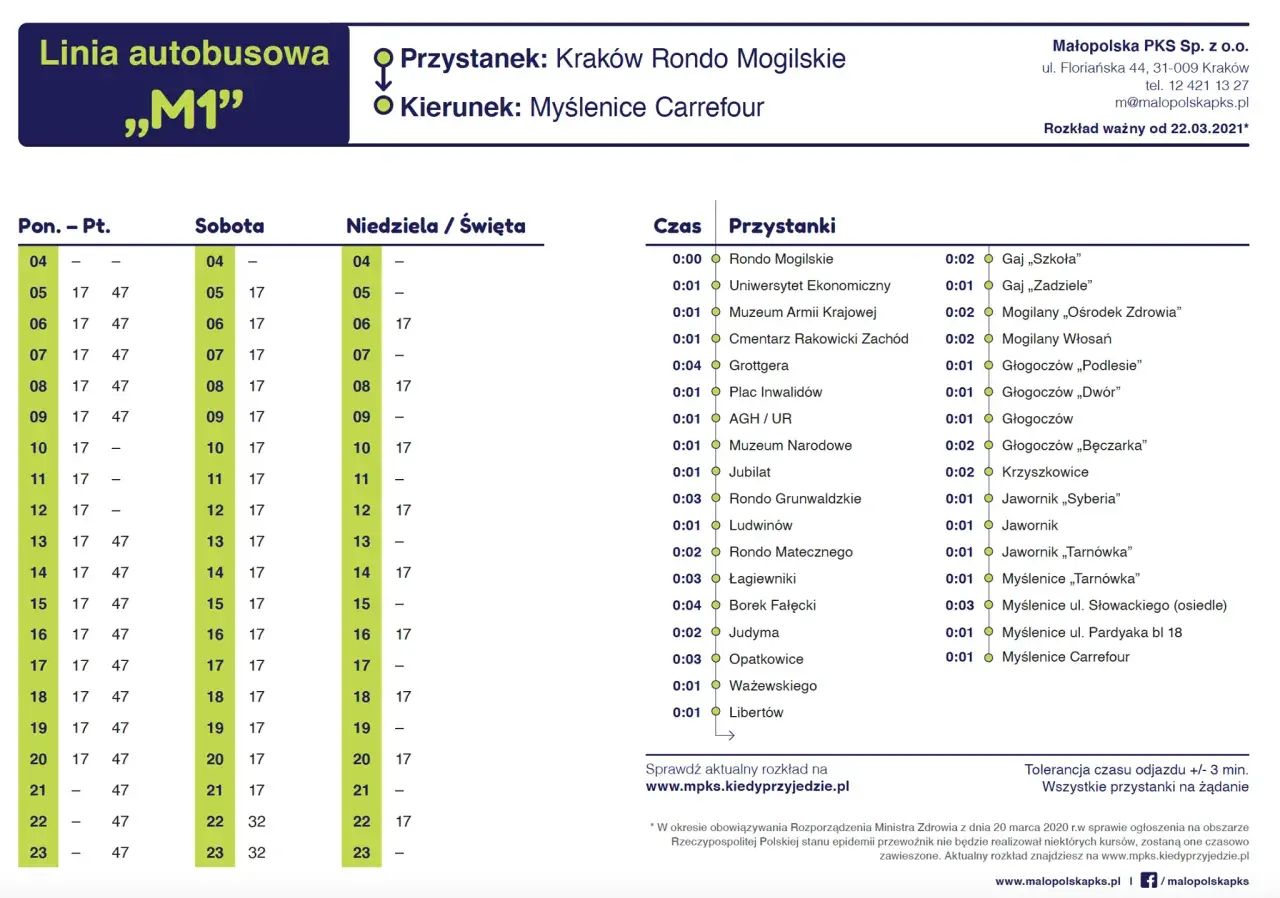 Rozkład jazdy autobusu m bus Kraków, linia „M1”, kierunek Myślenice Carrefour. Sprawdź godziny odjazdów.