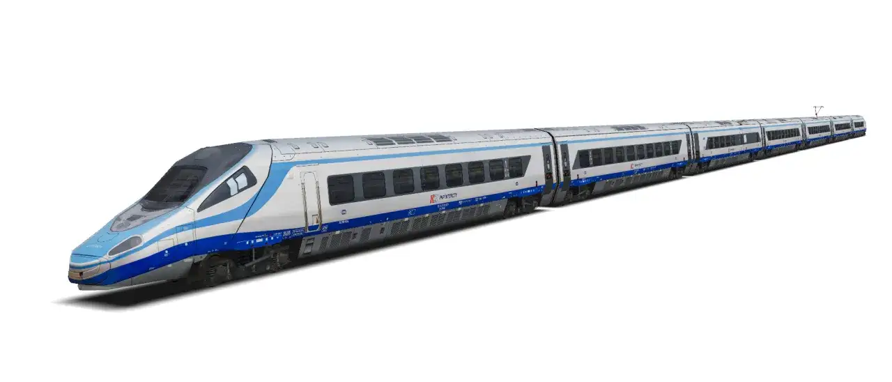 Pendolino EIP 120, pociąg PKP Intercity, z charakterystycznym niebiesko-białym malowaniem, gotowy do podróży.