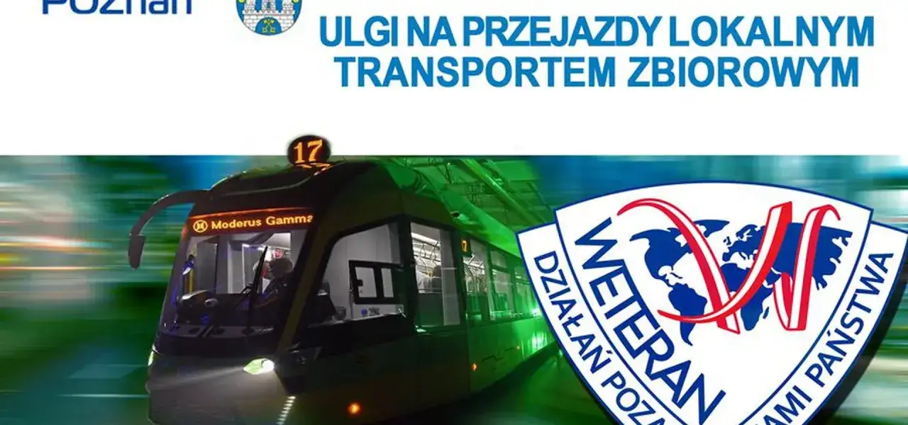 Legitymacja weterana zniżki PKP. Tramwaj Modertus Gamma 17 na tle logo 