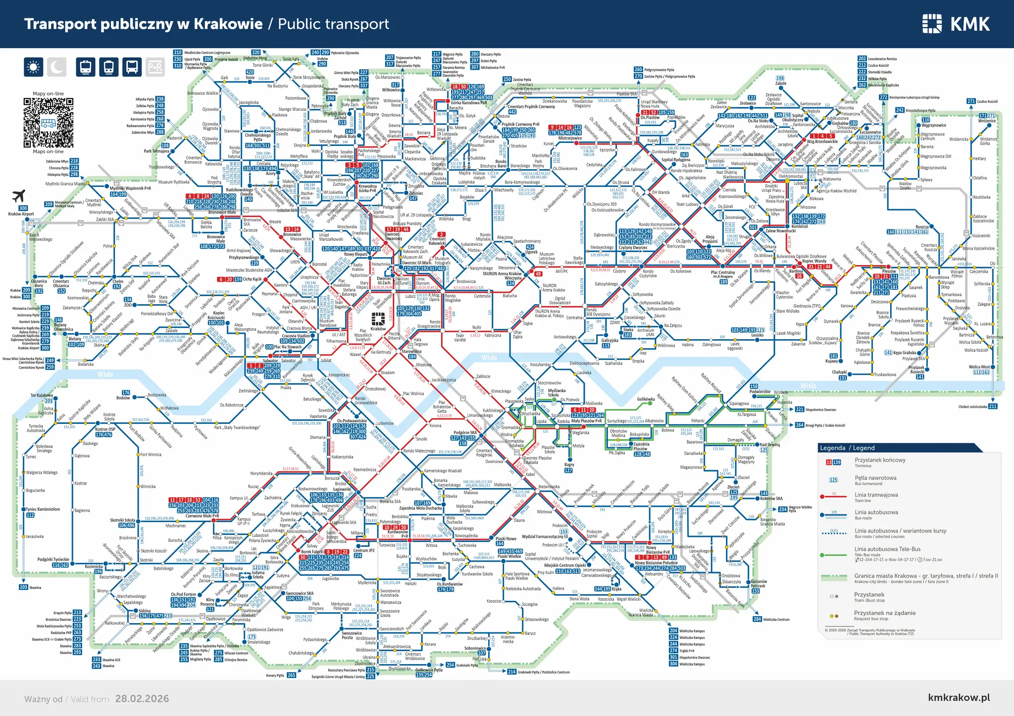 Mapa komunikacji miejskiej w Krakowie. Rozkład jazdy autobusów i tramwajów.